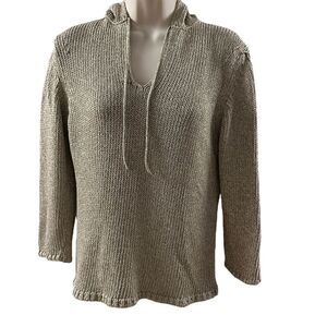 Banana Republic ~ khaki colored pullover knit sweater w/ hood ~ cotton blend ~ M